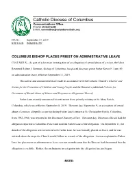 Columbus Bishop Places Priest on Administrative Leave