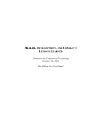 Health, Development, and Conflict: Lessons Learned
