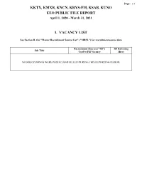 KKTX, KMXR, KNCN, KRYS-FM, KSAB, KUNO EEO PUBLIC FILE REPORT April 1, 2020 - March 31, 2021