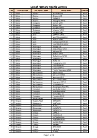 List of Primary Health Centres S No