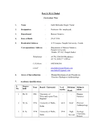 Prof. S. M. S. Chahal Curriculum Vitae 1. Name : Sukh Mohinder Singh