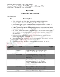 Quadrant 3 Rancidity & Storage of Fats