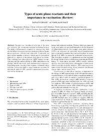 Types of Acute Phase Reactants and Their Importance in Vaccination (Review)