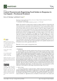 Central Neurocircuits Regulating Food Intake in Response to Gut Inputs—Preclinical Evidence