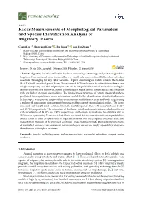 Radar Measurements of Morphological Parameters and Species Identiﬁcation Analysis of Migratory Insects