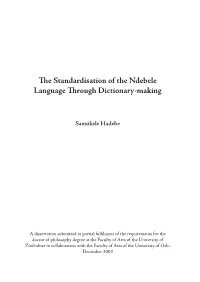 The Standardisation of the Ndebele Language Through Dictionary