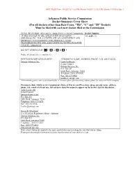Arkansas Public Service Commission Docket Summary Cover Sheet