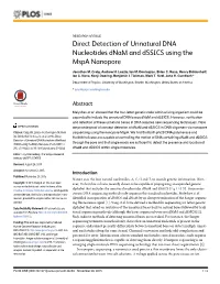 Direct Detection of Unnatural DNA Nucleotides Dnam and D5sics Using the Mspa Nanopore