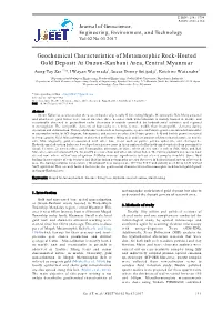 Geochemical Characteristics of Metamorphic Rock-Hosted Gold