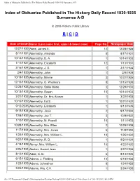 Index of Obituaries Published in the Hickory Daily Record 1930-1935 Surnames A-D