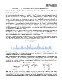 SUMMARY of the April 2021 WEATHER on the MONTEREY PENINSULA General: Weather During April 2021 Was Cool and Dry, a Trend Which Started in February 2021