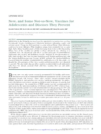 New, and Some Not-So-New, Vaccines for Adolescents and Diseases They Prevent