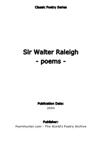 Sir Walter Raleigh - Poems