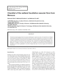 Checklist of the Wetland Facultative Vascular Flora from Morocco