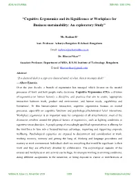 Cognitive Ergonomics and Its Significance at Workplace for Business Sustainability: an Exploratory Study”