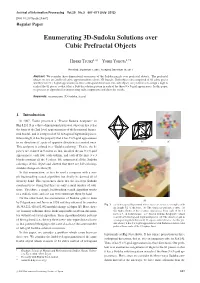 Enumerating 3D-Sudoku Solutions Over Cubic Prefractal Objects
