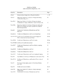 INDEX for FORMS Under Indian Boiler Regulations, 1950