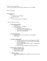 Lecture 4 (Notes by Leora Schiff) 15.649 - the Law of Mergers and Acquisitions (Spring 2003) - Prof