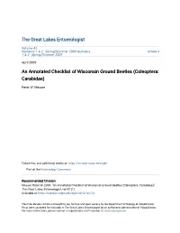 An Annotated Checklist of Wisconsin Ground Beetles (Coleoptera: Carabidae)