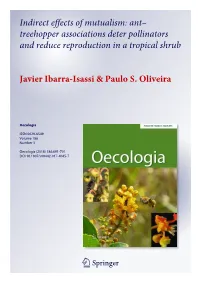 Ant–Treehopper Associations Deter Pollinators and Reduce Reproduction in a Tropical Shrub