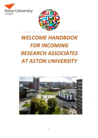 Handbook for Incoming Research Associates at Aston University