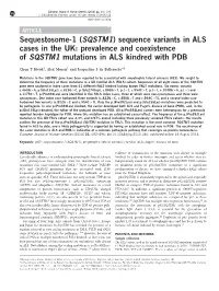Sequestosome-1 (SQSTM1) Sequence Variants in ALS Cases in the UK: Prevalence and Coexistence of SQSTM1 Mutations in ALS Kindred with PDB