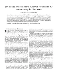 SIP-Based IMS Signaling Analysis for Wimax-3G Interworking Architectures