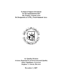 Technical Support Document for Recommendation That the Nogales, Arizona Area Be Designated As a PM2.5 Nonattainment Area
