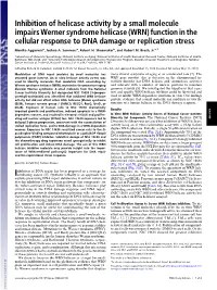 Inhibition of Helicase Activity by a Small Molecule Impairs Werner Syndrome Helicase (WRN) Function in the Cellular Response to DNA Damage Or Replication Stress