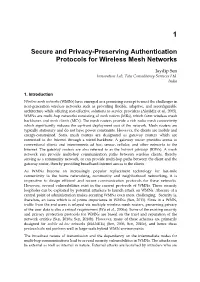 Secure and Privacy-Preserving Authentication Protocols for Wireless Mesh Networks