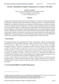 Towards a Redefinition of Quality Management in Accordance with Islam1