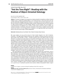 “Get the Tone Right”: Reading with the Realism of Object-Oriented Ontology