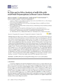 In Vitro and in Silico Analysis of Mir-125A with Rs12976445 Polymorphism in Breast Cancer Patients