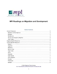 MPI Readings on Migration and Development