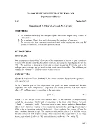 Experiment 4: Ohm's Law and RC Circuits