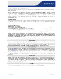 This Disclosure Document/Private Placement Offer Letter Is Neither a Prospectus Nor a Statement in Lieu of Prospectus) Dated: May 28, 2014