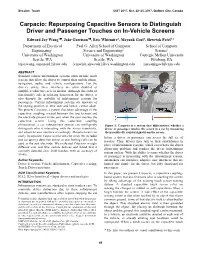 Carpacio: Repurposing Capacitive Sensors to Distinguish Driver and Passenger Touches on In-Vehicle Screens