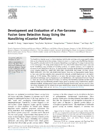 Development and Evaluation of a Pan-Sarcoma Fusion Gene Detection Assay Using the Nanostring Ncounter Platform
