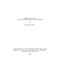 AMBIGUOUS ARTICLES an ESSAY on the THEORY of DESCRIPTIONS by FRANCESCO PUPA a Dissertation Submitted to the Graduate Faculty In