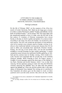 Attitudes to the Sabbath in Three Apostolic Fathers: Did Ache, Ignatius, and Barnabas
