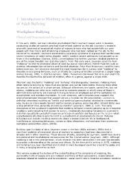 Introduction to Mobbing in the Workplace and an Overview of Adult Bullying