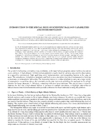 Introduction to the Special Issue on Scientific Balloon Capabilities and Instrumentation