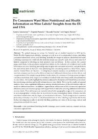 Do Consumers Want More Nutritional and Health Information on Wine Labels? Insights from the EU and USA