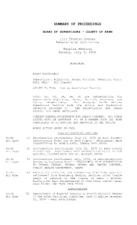 Kern County Board of Supervisors Summary Of