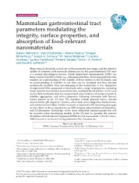 Mammalian Gastrointestinal Tract Parameters Modulating the Integrity, Surface Properties, and Absorption of Food-Relevant Nanoma