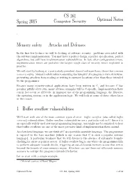 Spring 2015 CS 161 Computer Security Optional Notes Memory