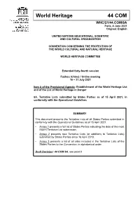 Tentative Lists Submitted by States Parties As of 15 April 2021, in Conformity with the Operational Guidelines
