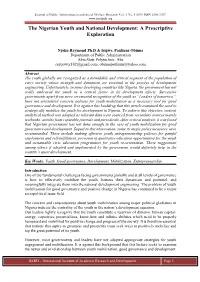 The Nigerian Youth and National Development: a Prescriptive Exploration