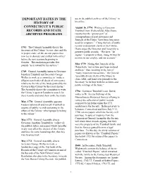 Time-Line of Important Dates in the History of Connecticut's Public