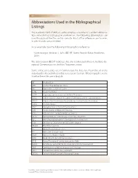 Abbreviations Used in the Bibliographical Listings